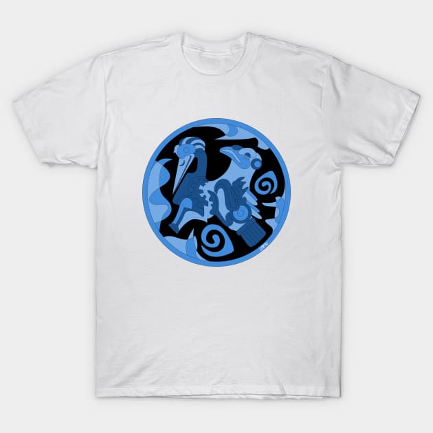 totonac birds in ancient mexican patterns ecopop floral glyph pictogram pluma T-Shirt by jorge_lebeau